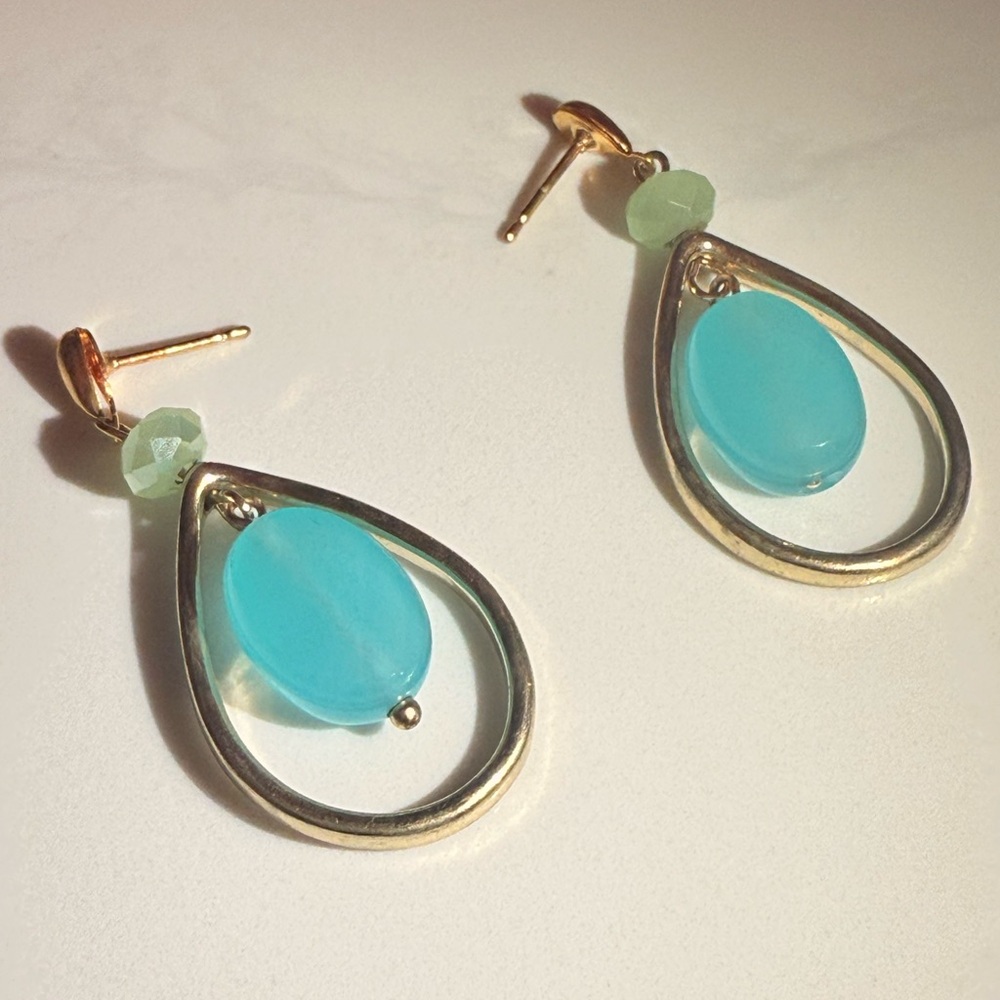 Chic Gold and Aqua Teardrop Earrings